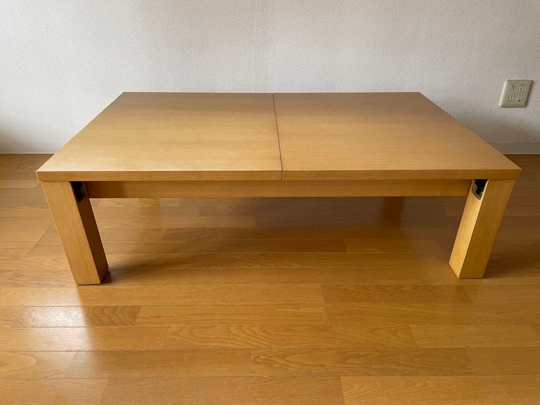 伸縮 折りたたみローテーブル 木製シンプルテーブル　長方形　ライトブラウン