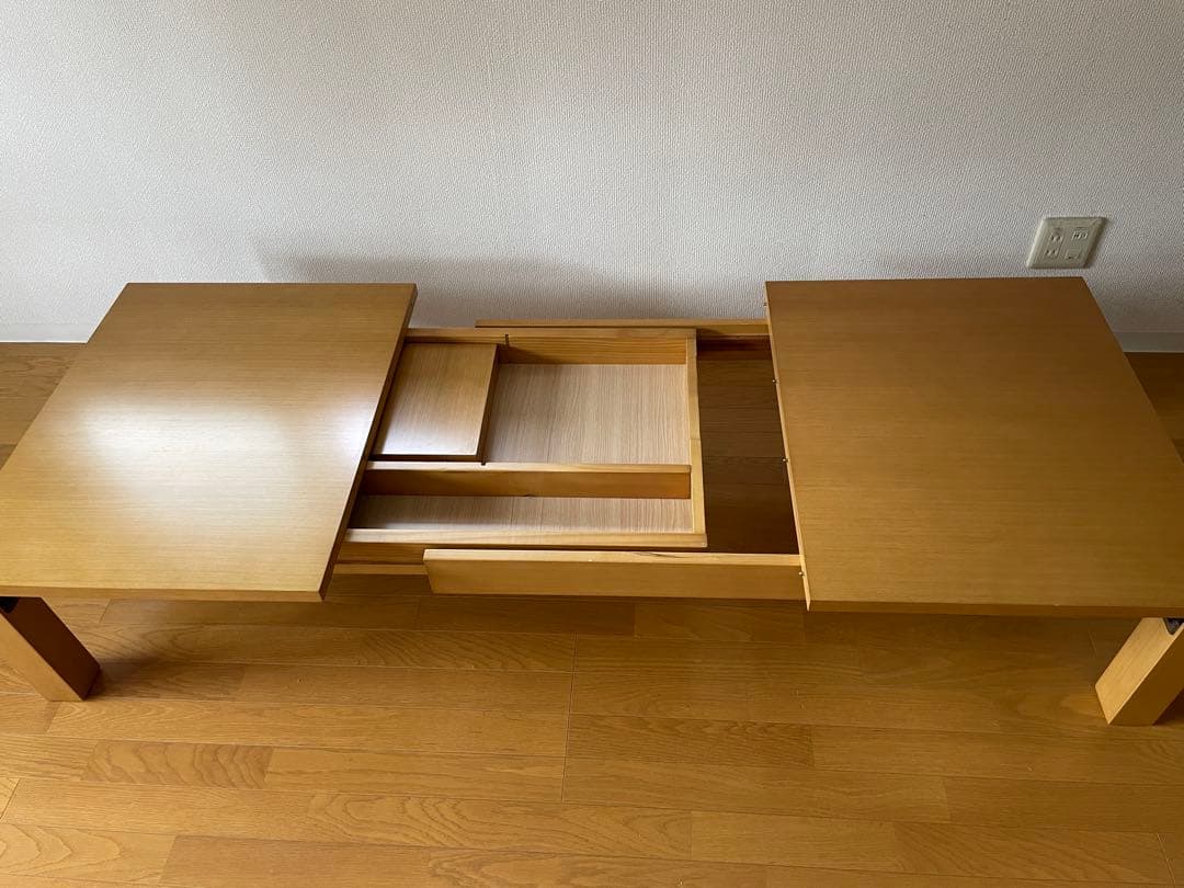 伸縮 折りたたみローテーブル 木製シンプルテーブル　長方形　ライトブラウン