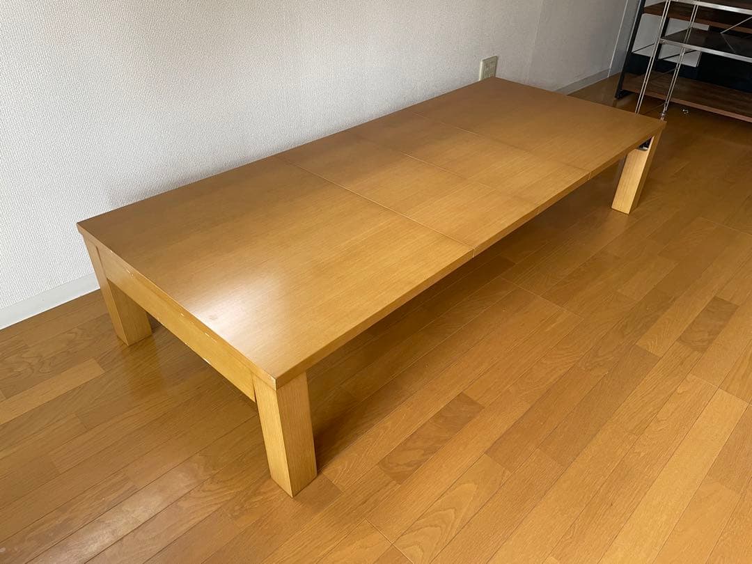 伸縮 折りたたみローテーブル 木製シンプルテーブル　長方形　ライトブラウン