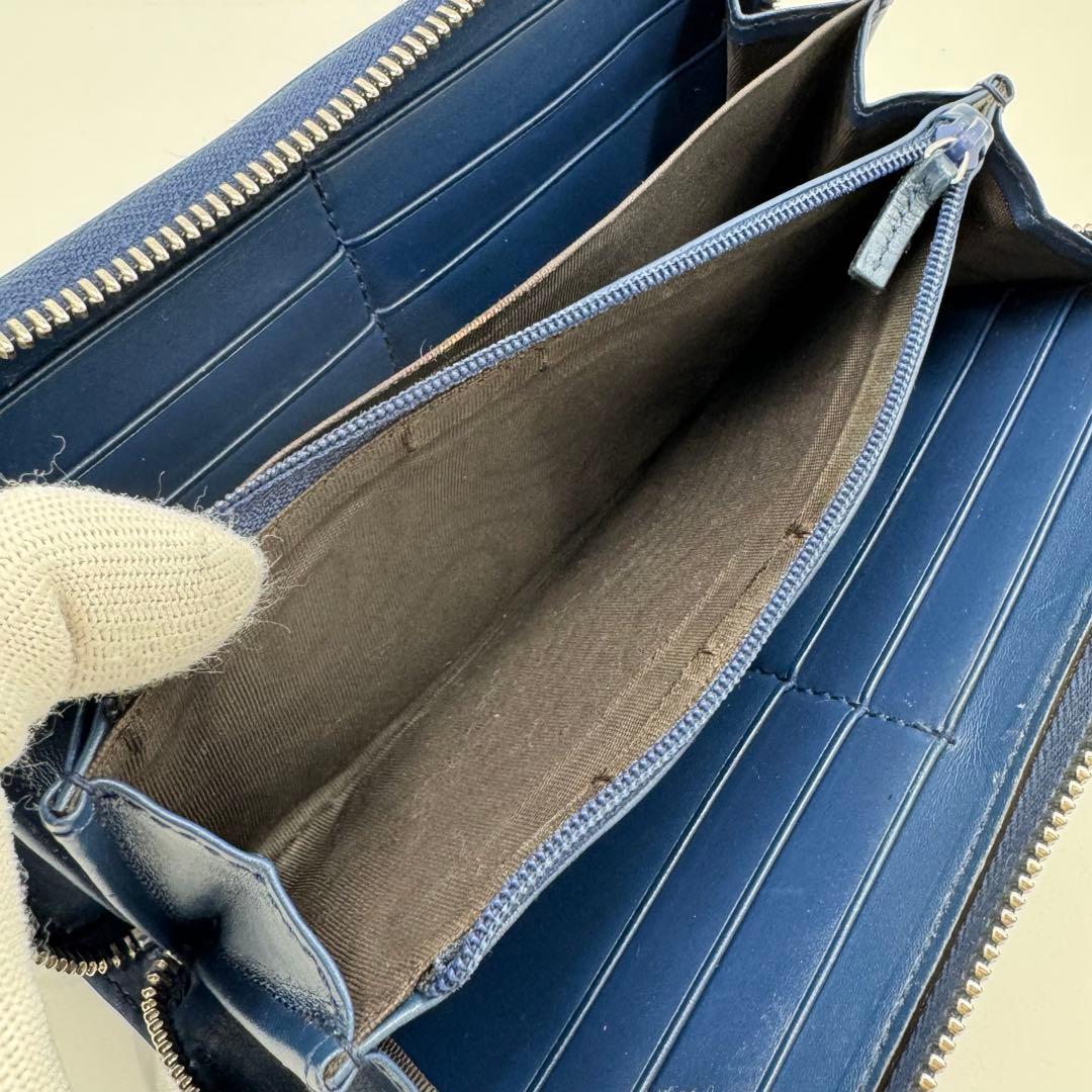 GUCCI グッチ ディアマンテ レザー ラウンド ジップ 長財布 ネイビー