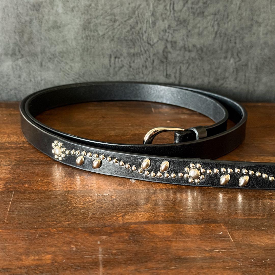 スタッズナローベルトエンドフラワーシルバー18mm32inch130cm