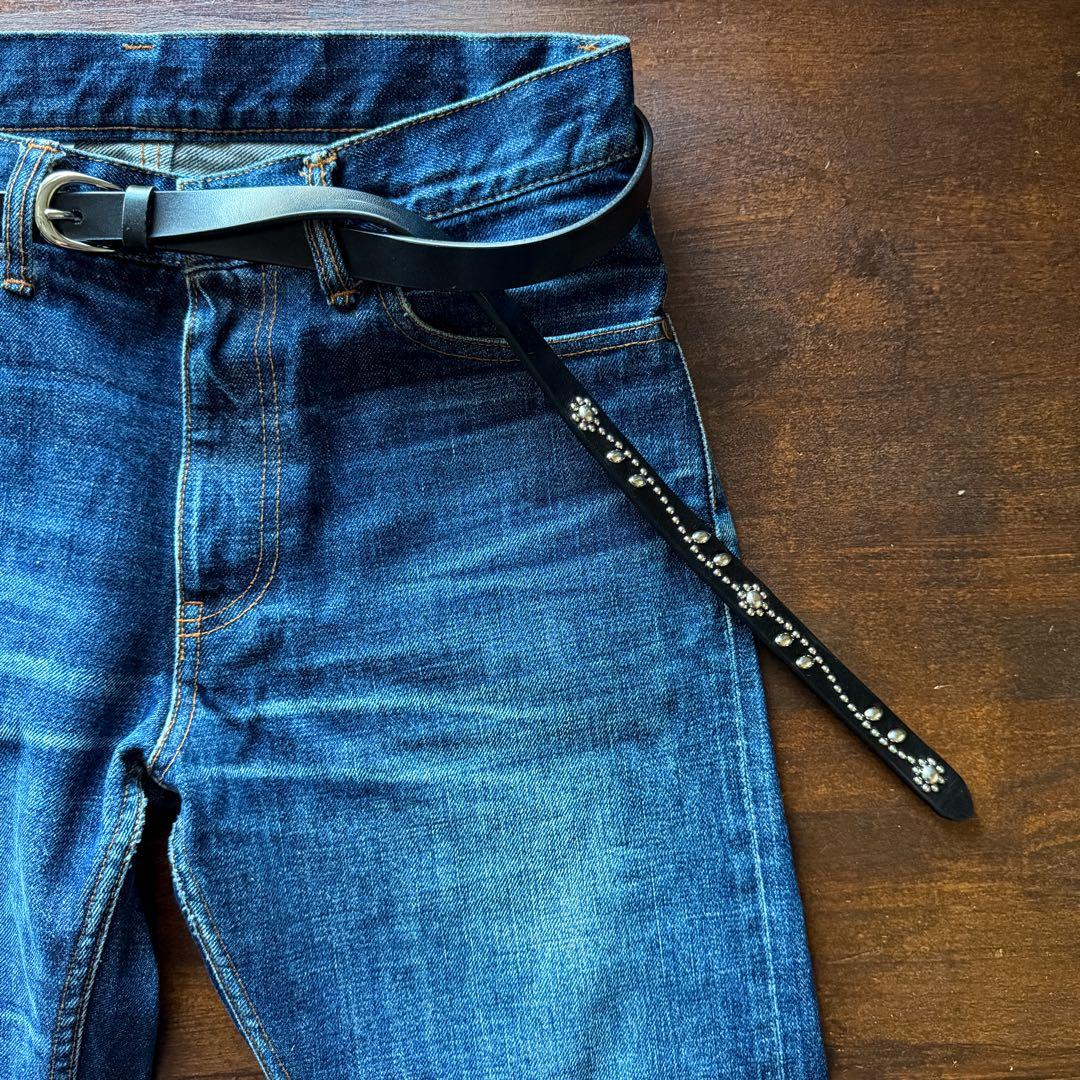 スタッズナローベルトエンドフラワーシルバー18mm32inch130cm