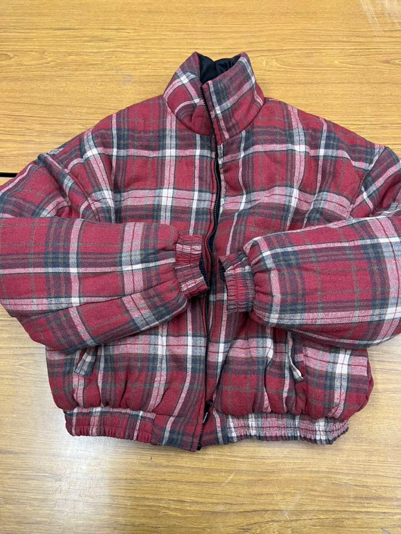 リバーシブル赤黒チェックダウンジャケット 地底人