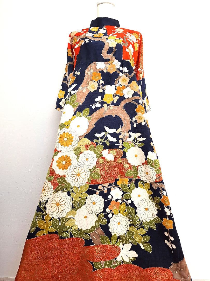 着物リメイクワンピース3676