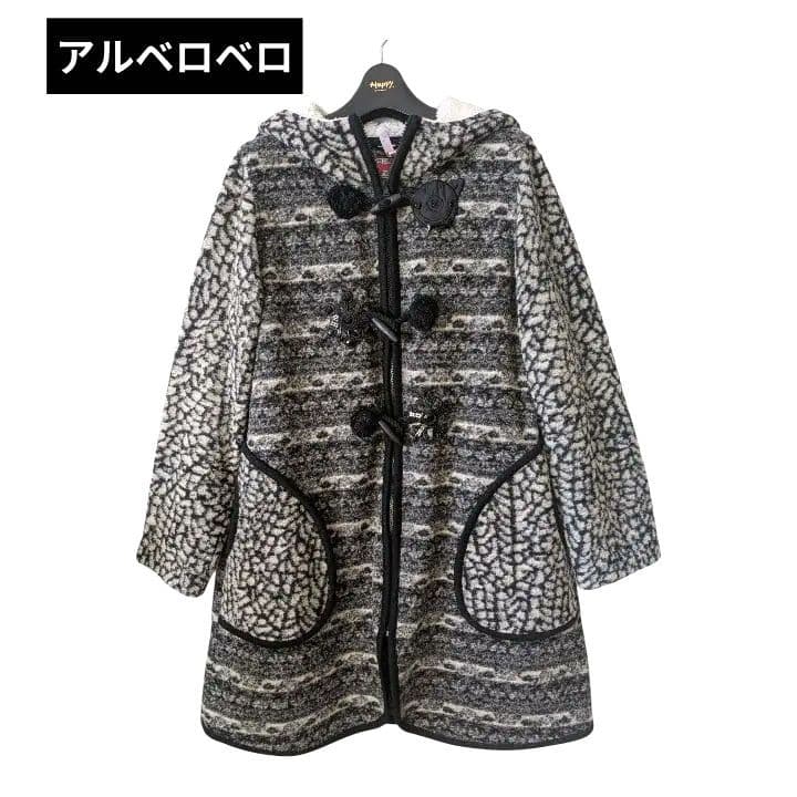 アルベロベロ♥️ぶたさんキラキラフード付き軽いダッフルコート ゼブラ柄？白黒
