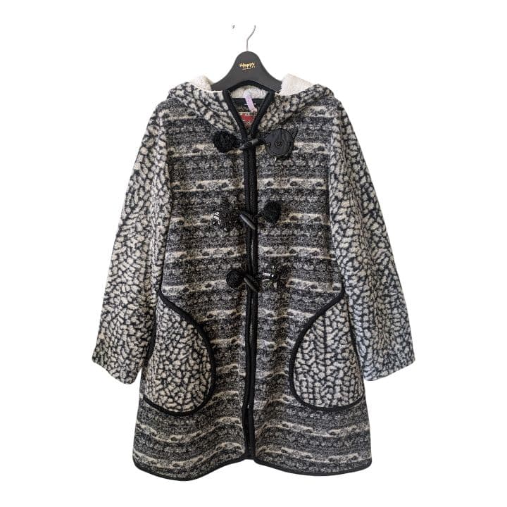 アルベロベロ♥️ぶたさんキラキラフード付き軽いダッフルコート ゼブラ柄？白黒