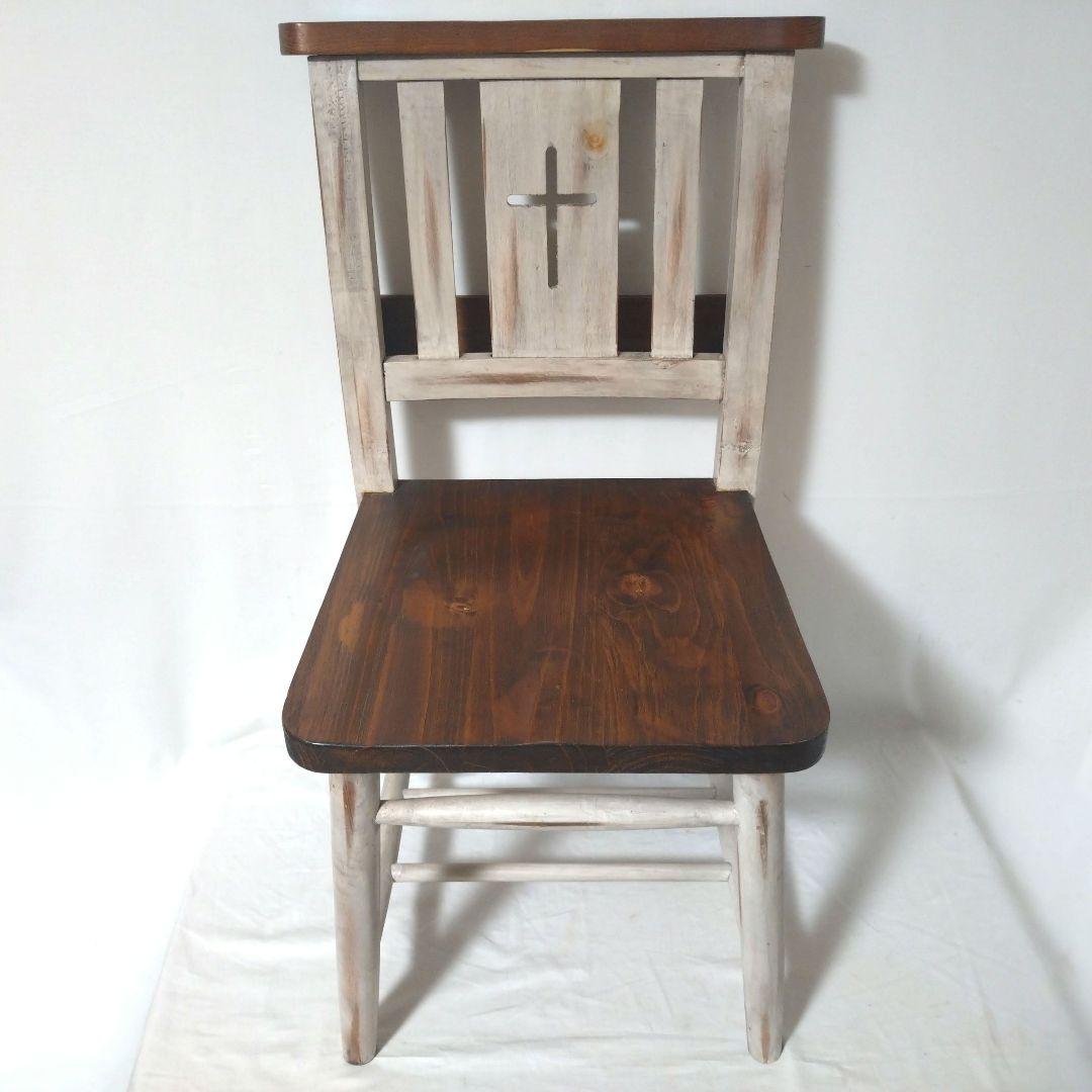 チャーチチェア　木製　アンティーク調　ヴィンテージ風　十字架　ダイニングチェア