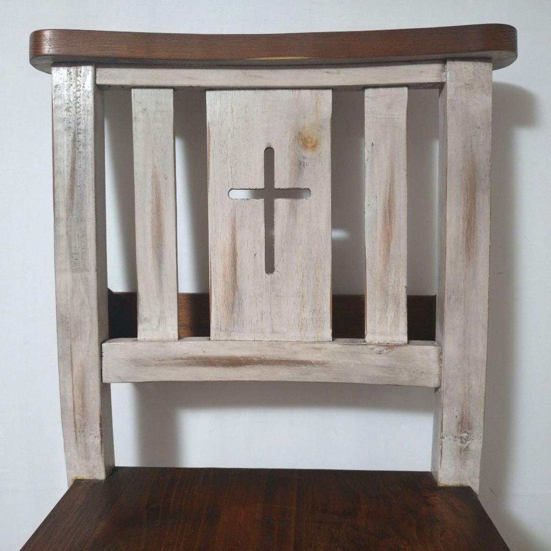 チャーチチェア　木製　アンティーク調　ヴィンテージ風　十字架　ダイニングチェア