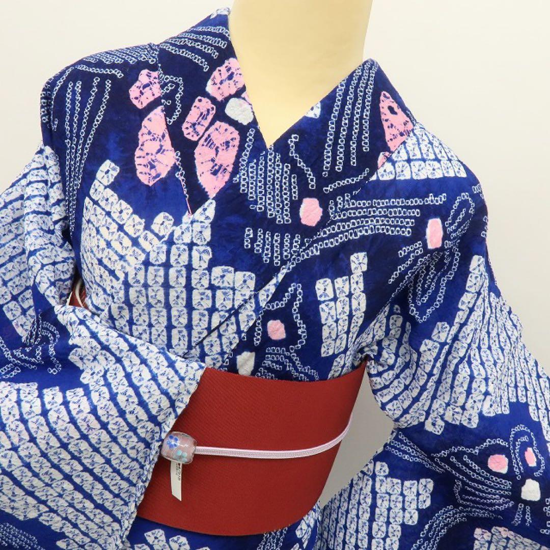 美品 有松鳴海絞り 蝶 ゆったりサイズ 高級浴衣 着物 A3438