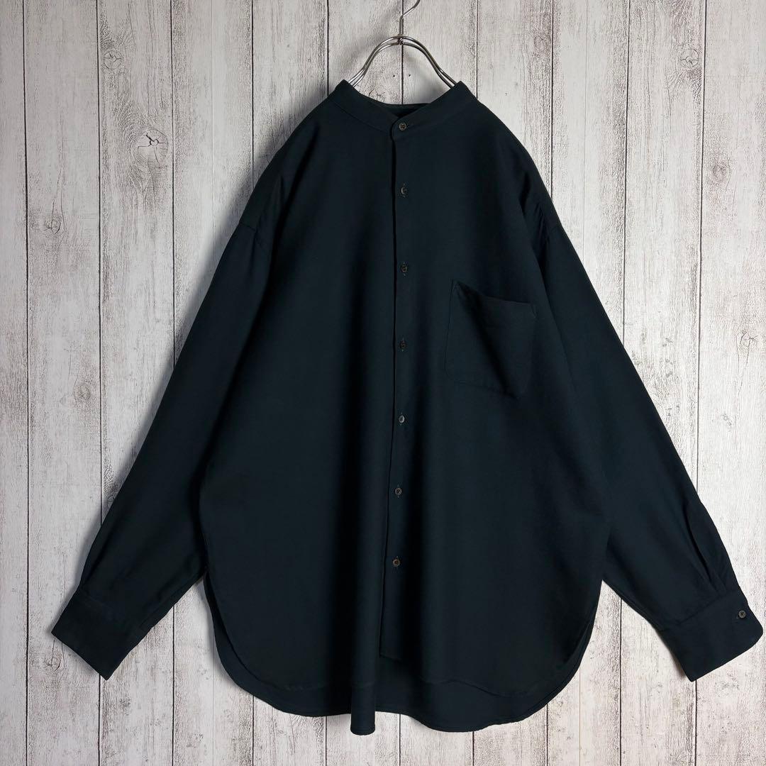 美品 マーカウェア MARKAWARE ノーカラーネルシャツ ダークグリーン