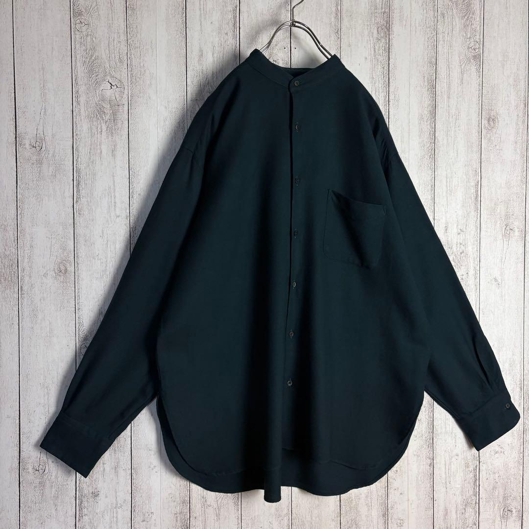 美品 マーカウェア MARKAWARE ノーカラーネルシャツ ダークグリーン
