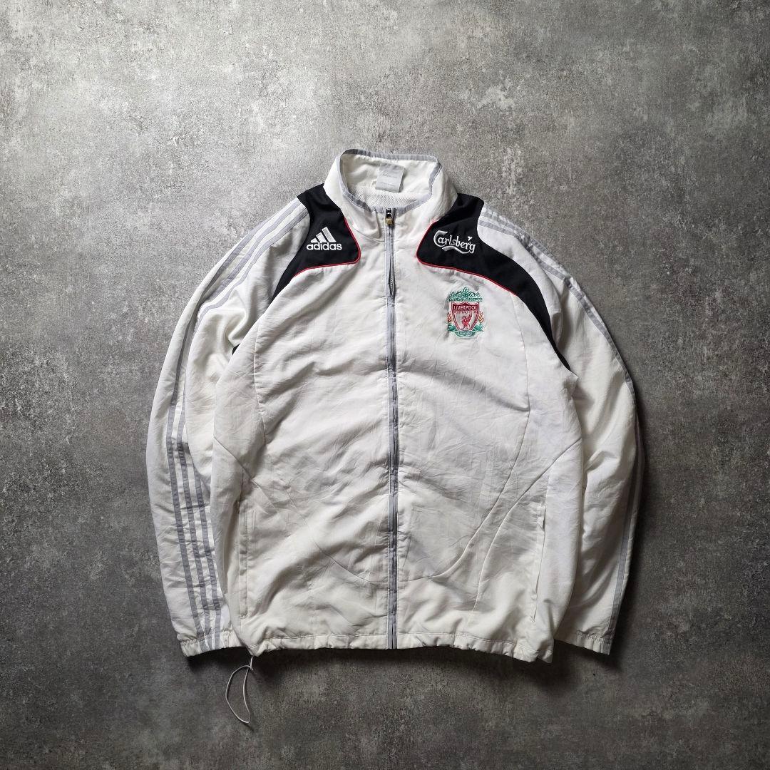 adidasアディダスリヴァプールナイロンジャケットドローコード刺繍ロゴサッカー