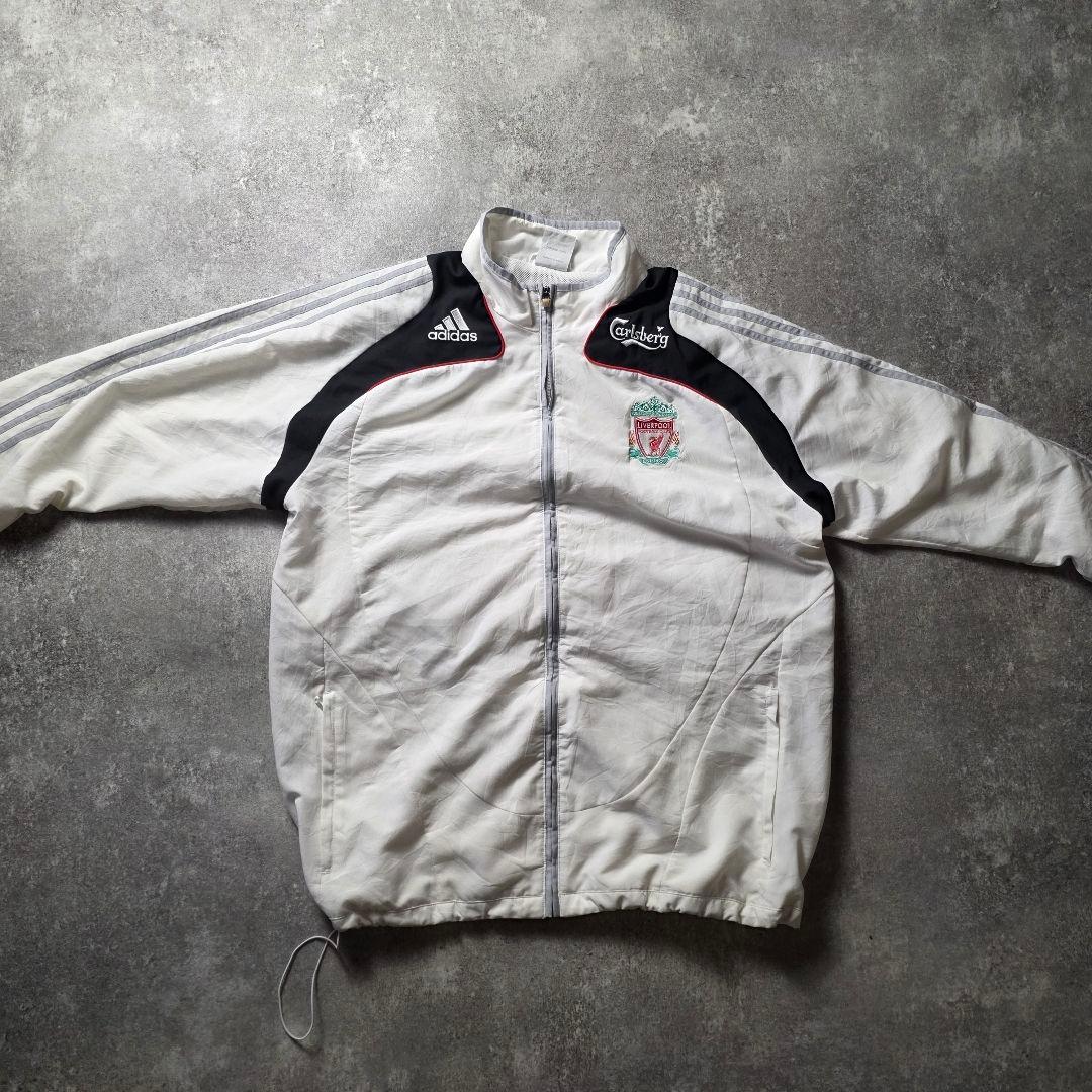 adidasアディダスリヴァプールナイロンジャケットドローコード刺繍ロゴサッカー