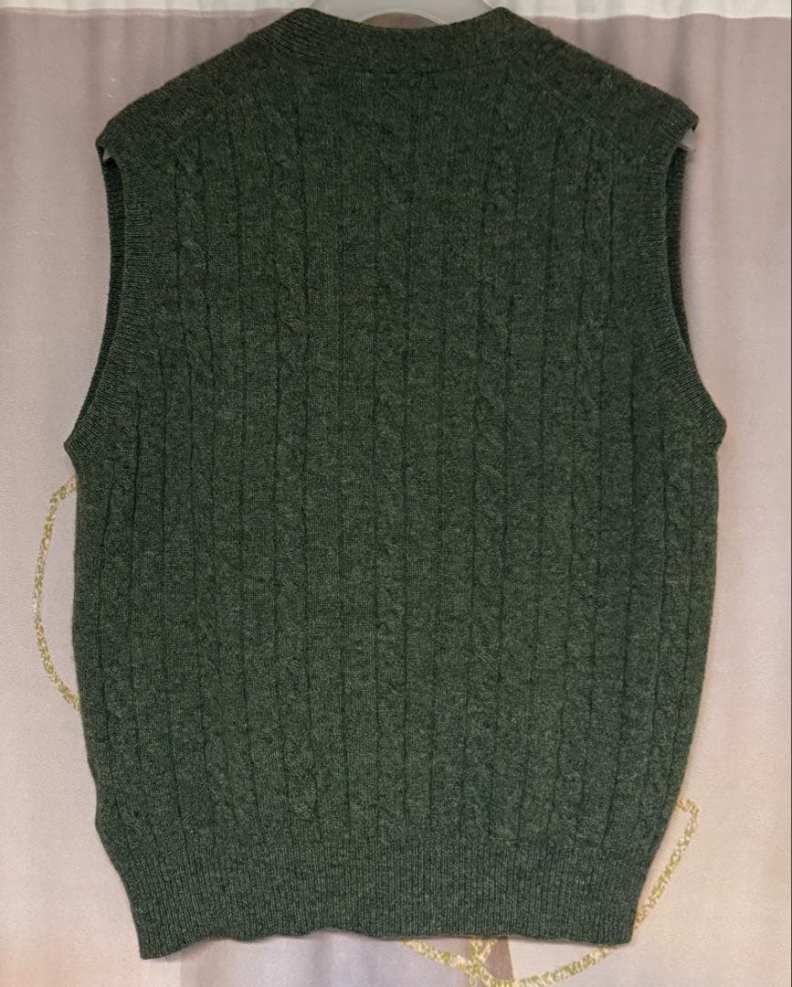 ブルックスブラザーズ ラムウール ケーブルニット カーディガンベスト グリーン