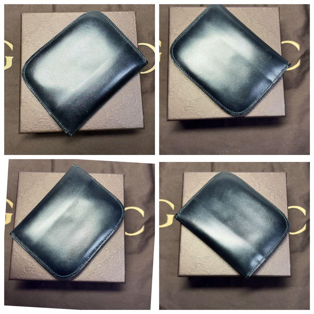 美品　グッチGUCCI ケース　カードお札　黒レザー フラップ式 ロゴ刻印