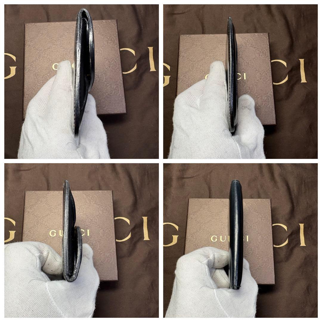 美品　グッチGUCCI ケース　カードお札　黒レザー フラップ式 ロゴ刻印