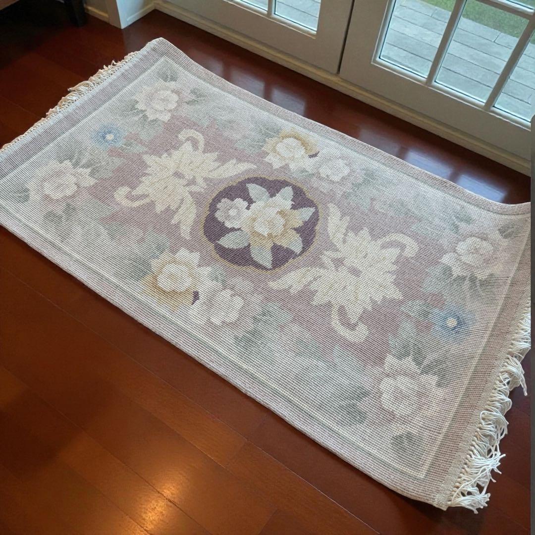 M503❀【未使用】中国段通 シルク100％ タグ付き 手織り絨毯 カーペット