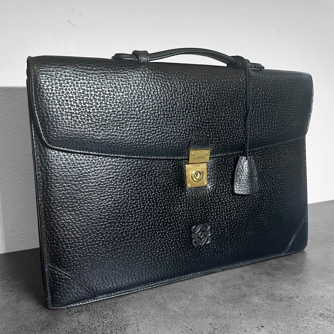 LOEWE アナグラム　レザー　本革　シボ革　ビジネスバッグ　ブリーフケース