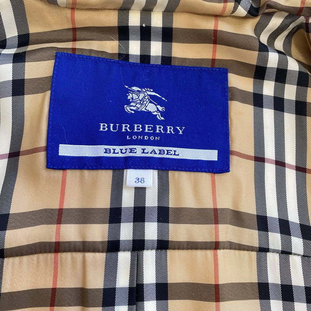 極美品　バーバリーブルーレーベル　ダッフルコート　ノバチェック　ラビットファー