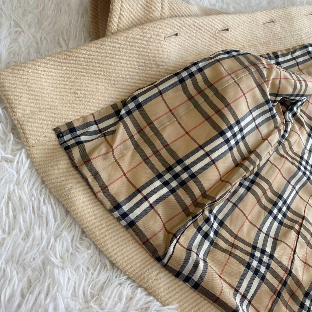 極美品　バーバリーブルーレーベル　ダッフルコート　ノバチェック　ラビットファー