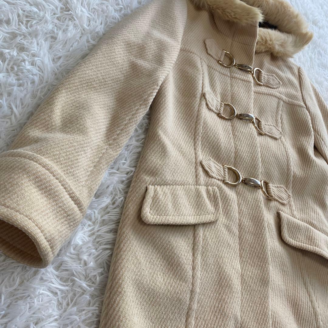 極美品　バーバリーブルーレーベル　ダッフルコート　ノバチェック　ラビットファー