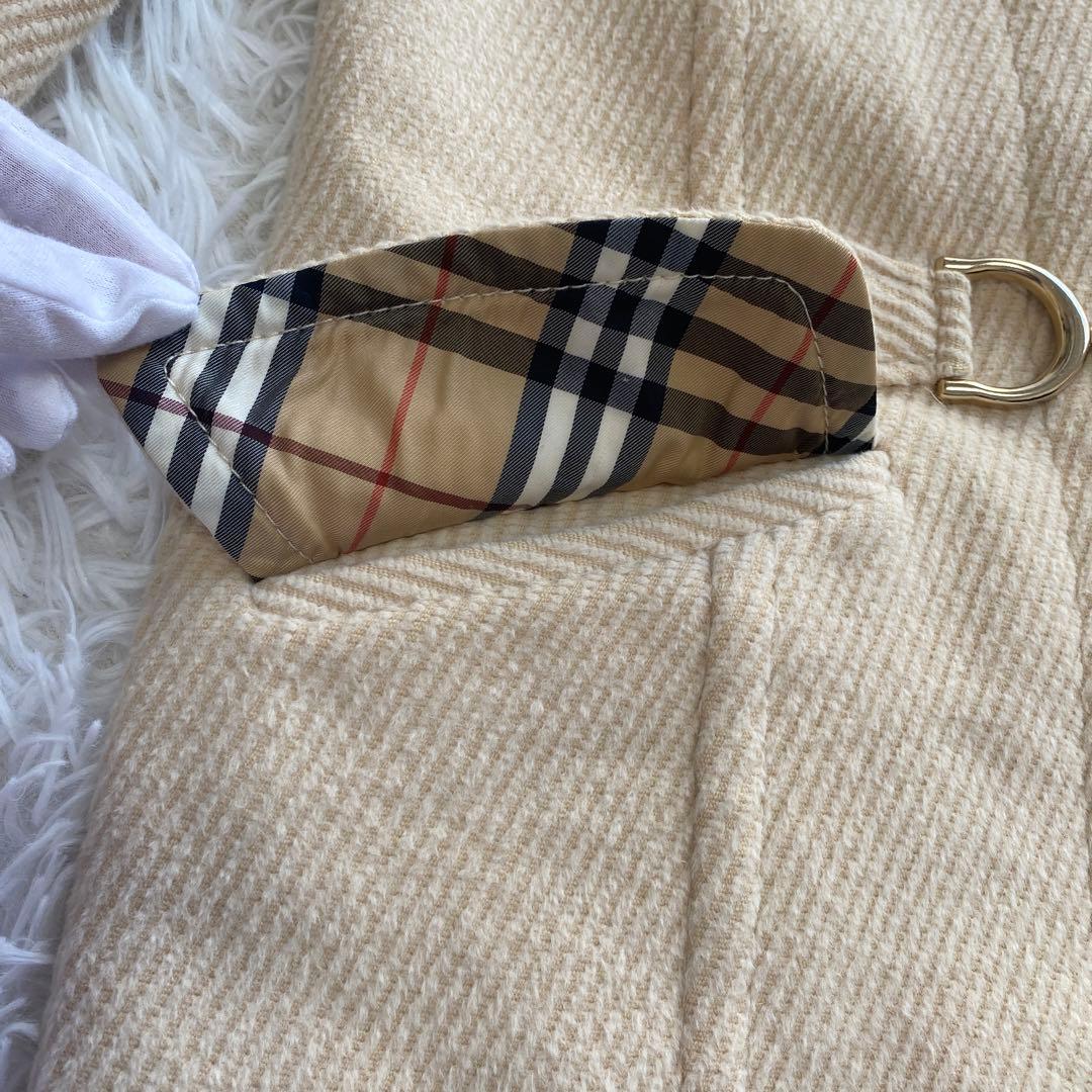 極美品　バーバリーブルーレーベル　ダッフルコート　ノバチェック　ラビットファー