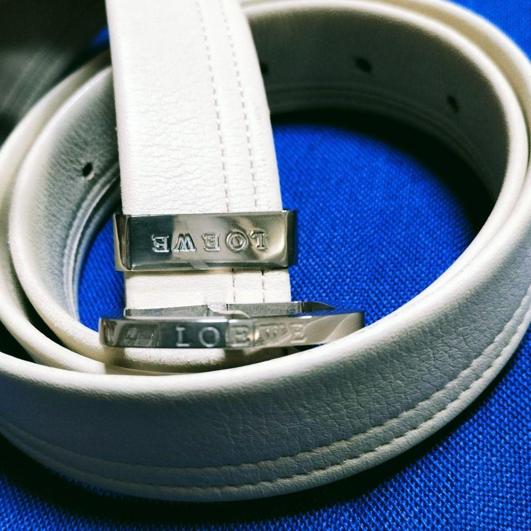 ✨特選品✨《LOEWE》✨ホワイト本革ベルト シルバーバックル 白ステッチベルト