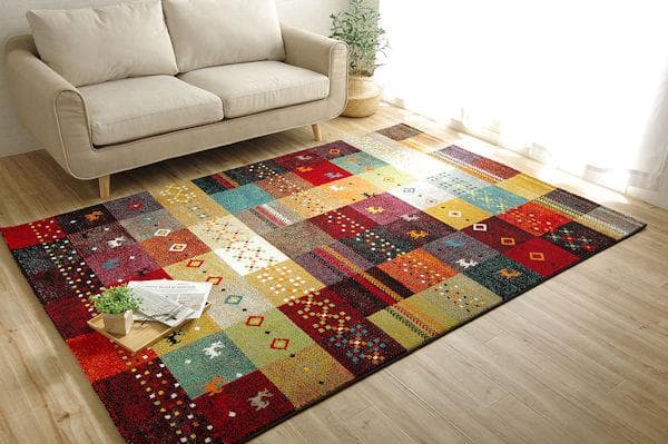 ギャッベ柄トルコ製ウィルトン織カーペット 133x190cm ラグ 絨毯（34）