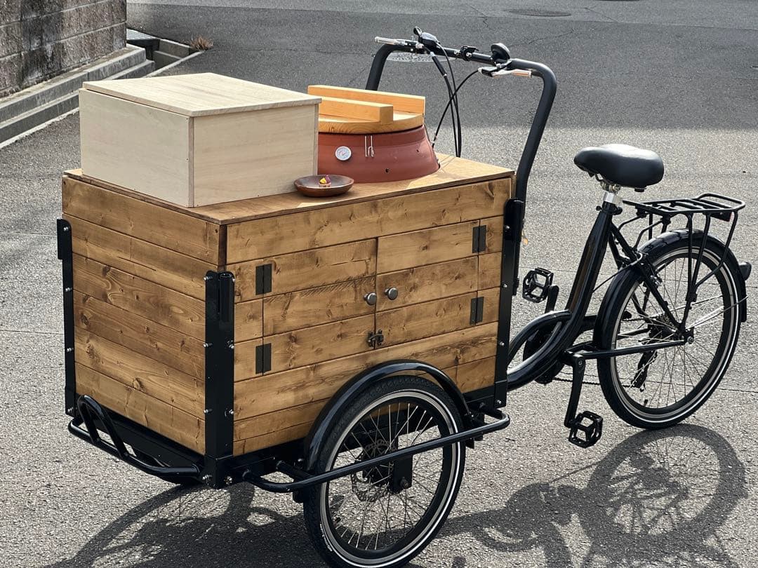 カーゴバイク 三輪自転車 フロントカーゴ 木箱付き【★直接引渡しのみ】