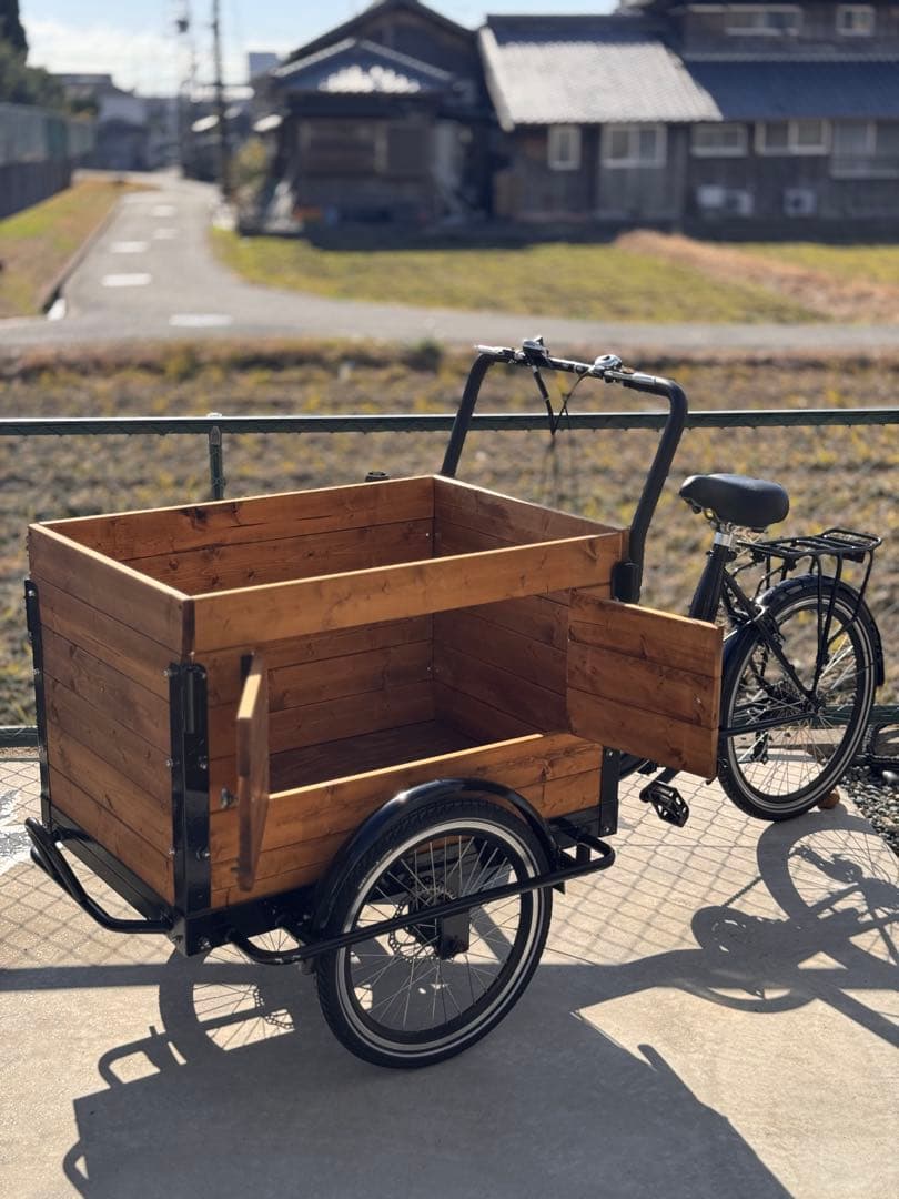 カーゴバイク 三輪自転車 フロントカーゴ 木箱付き【★直接引渡しのみ】