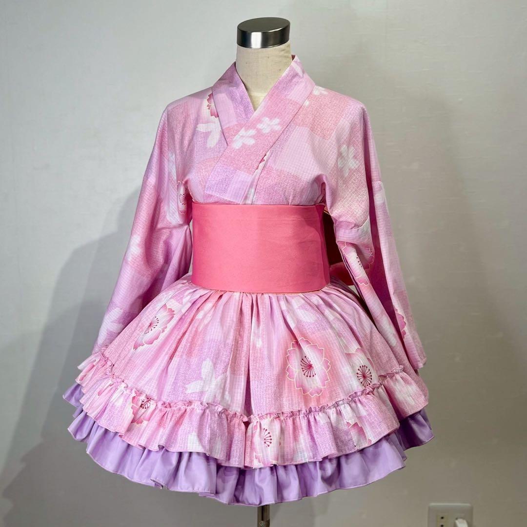 rowa's 浴衣ドレス ピンク 作り帯セット 姫ギャル 平成ギャル y2k