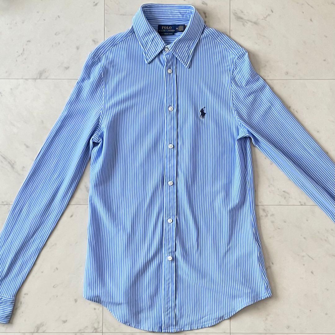 美品＊ポロラルフローレン KNIT DRESS SHIRT ロゴ刺繍 M