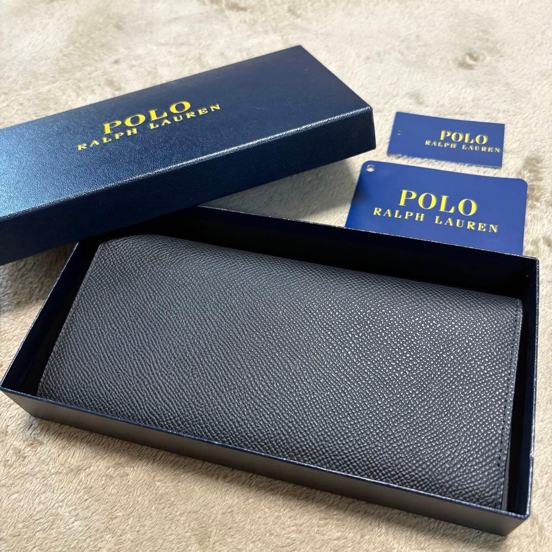 【新品】POLO RALPH LAUREN コントラストレザー長財布 ブラック