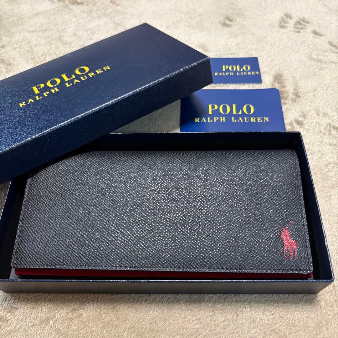 【新品】POLO RALPH LAUREN コントラストレザー長財布 ブラック
