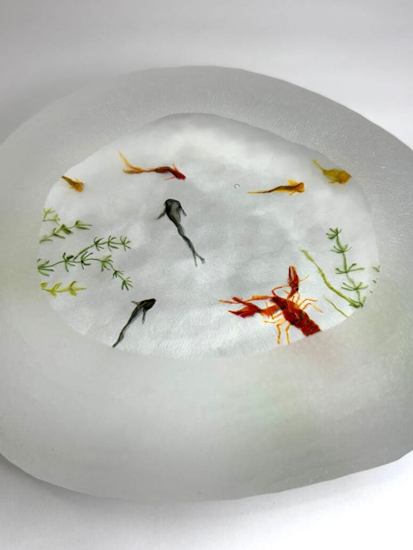 久保裕子さん作　ガラス　ザリガニ　魚　水草　ペーパーウェイト　文鎮　オブジェ