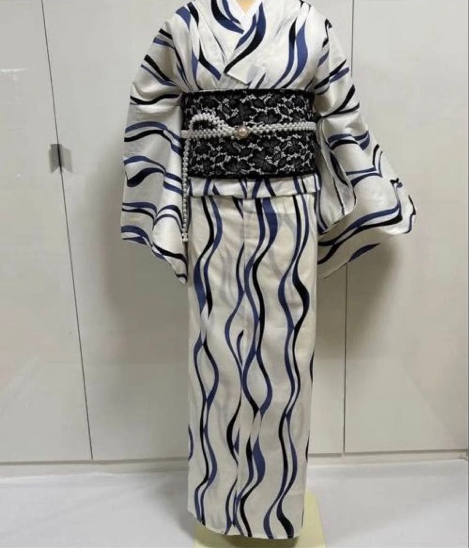 浴衣 ゆかた 白、ネイビー、黒 サイズM ユカタ 浴衣単品 イベント 花火 M