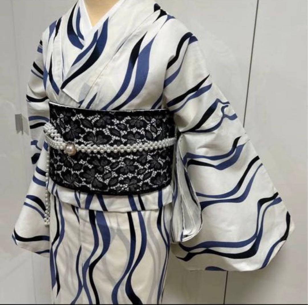 浴衣 ゆかた 白、ネイビー、黒 サイズM ユカタ 浴衣単品 イベント 花火 M