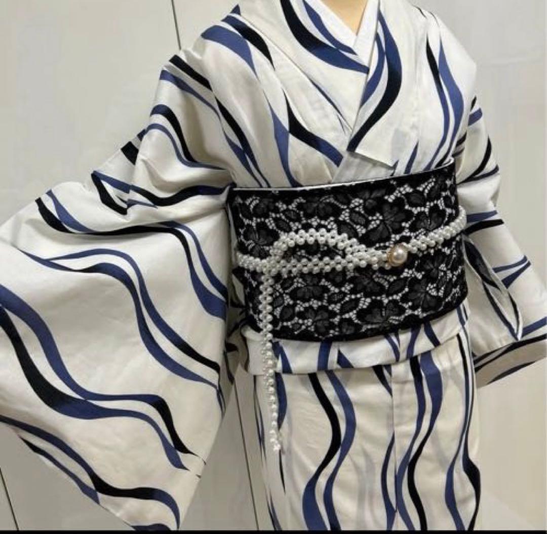 浴衣 ゆかた 白、ネイビー、黒 サイズM ユカタ 浴衣単品 イベント 花火 M