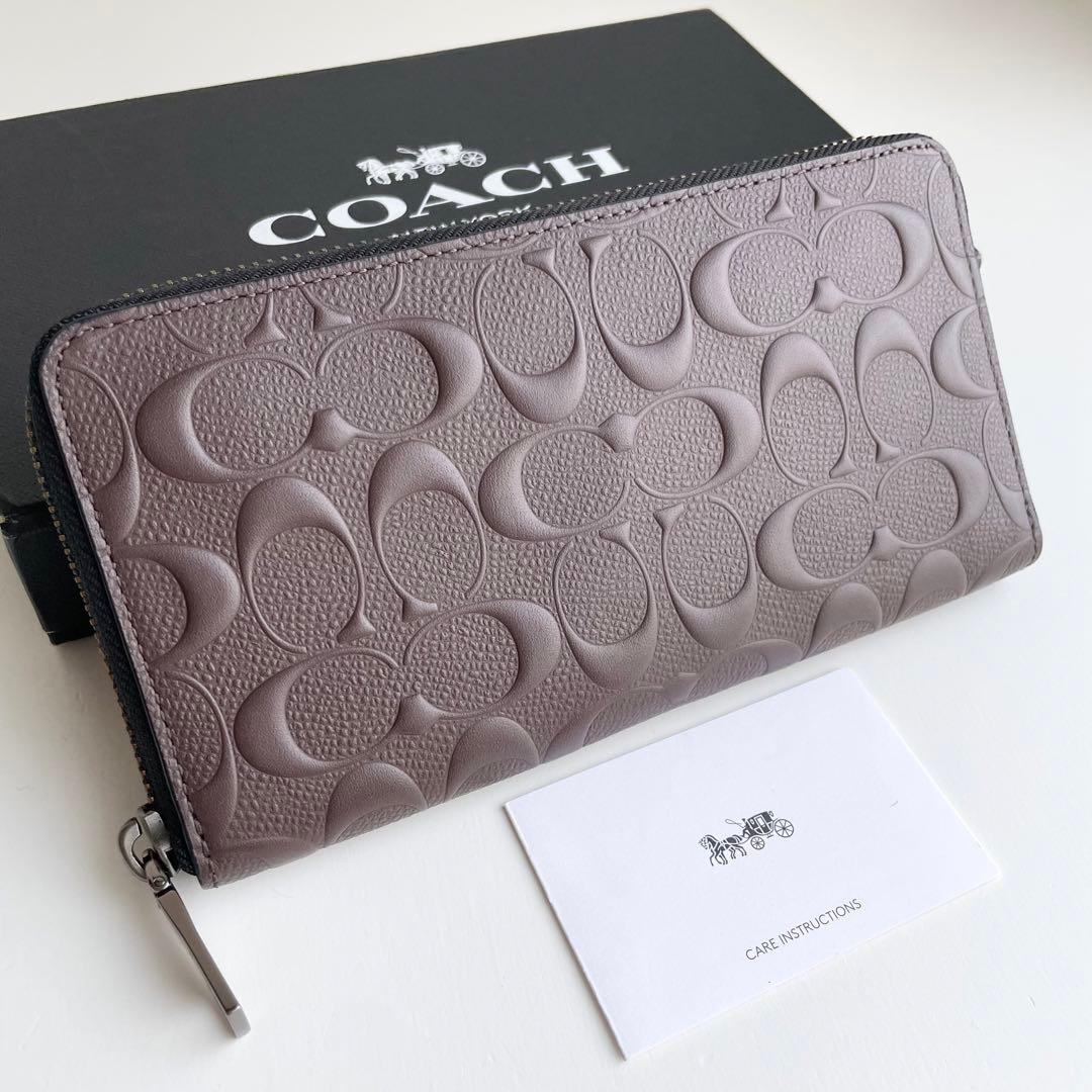 コーチ COACH 長財布 メンズ シグネチャー 型押し レザー ブラウン 新品
