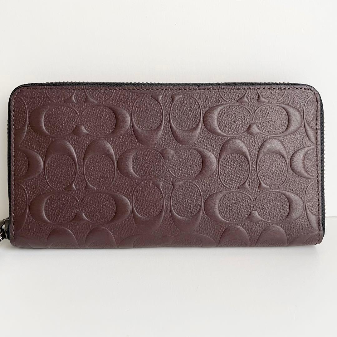 コーチ COACH 長財布 メンズ シグネチャー 型押し レザー ブラウン 新品