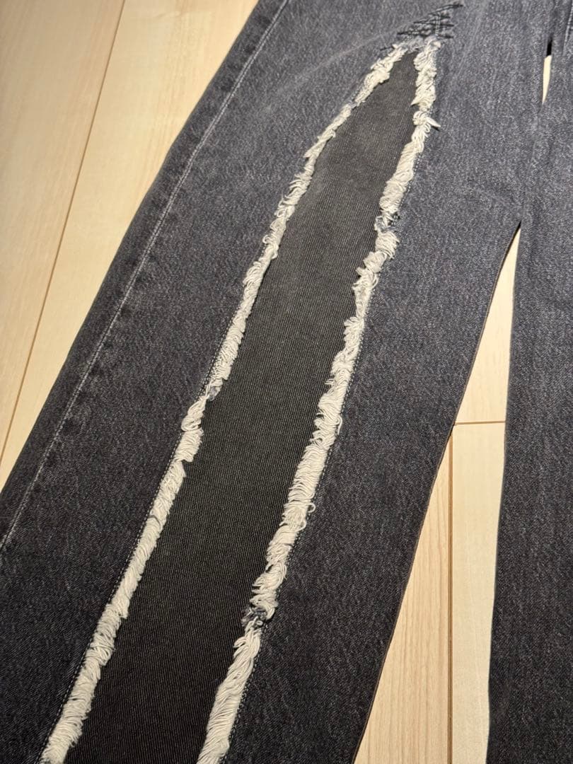 OUR REGACY　ダメージ加工 ダークグレー ワイドレッグデニム