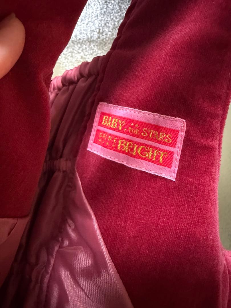 BABY 別珍レースフリルジャンパースカート ヘッドドレス ローズピンク