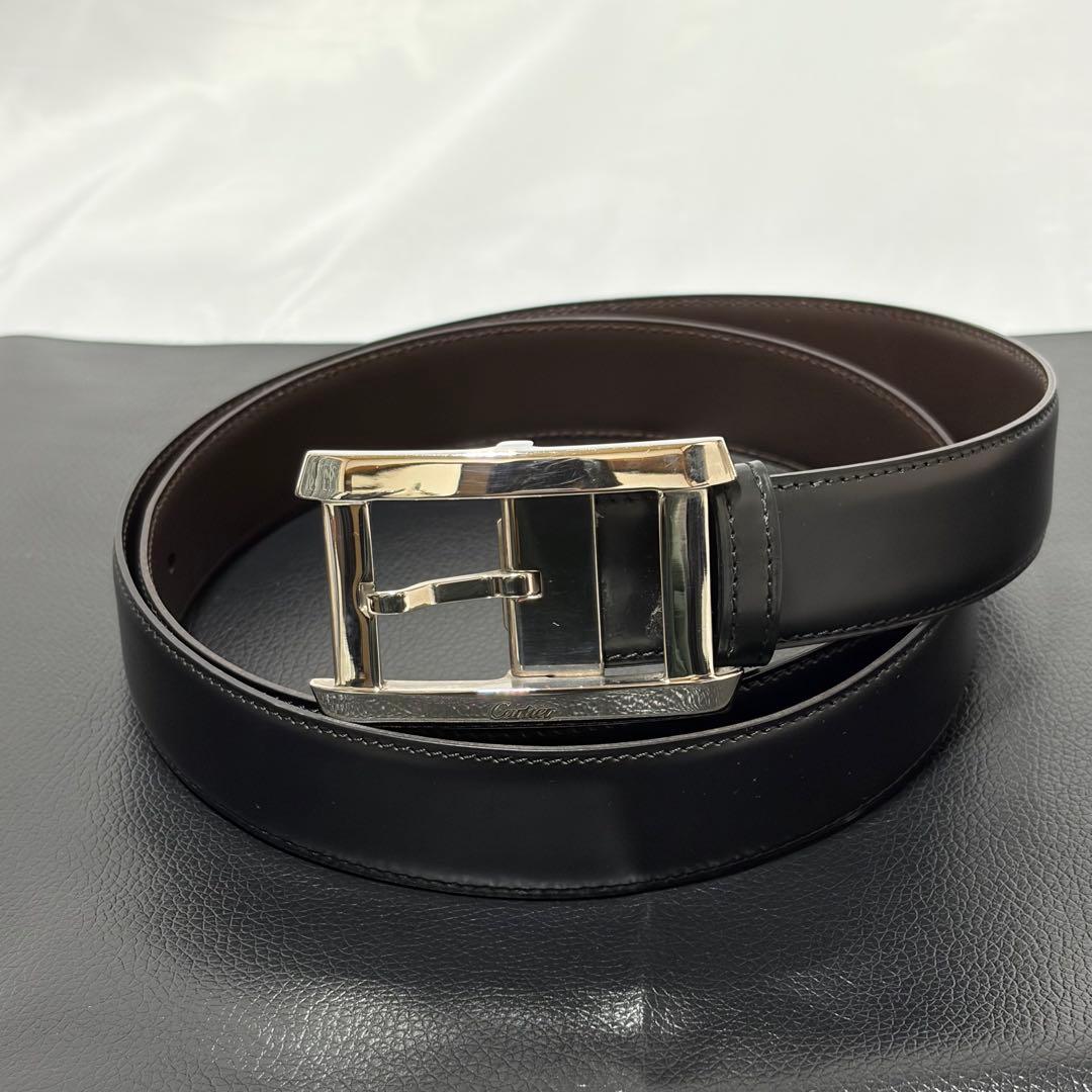 極美品　カルティエ　タンク アルディロン　シルバー　レザー　ブラック