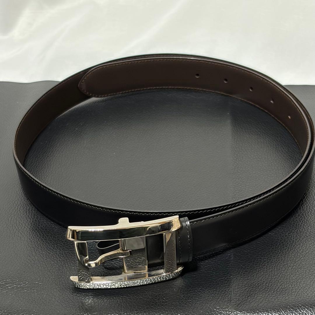 極美品　カルティエ　タンク アルディロン　シルバー　レザー　ブラック