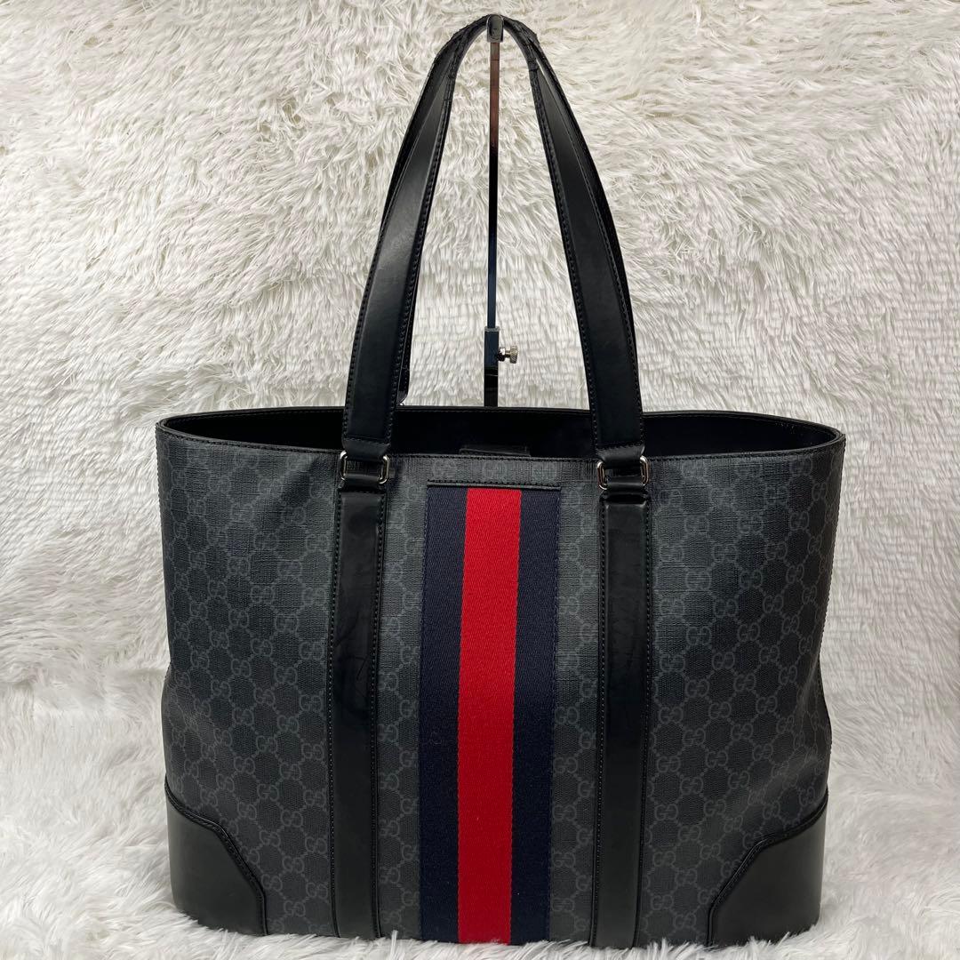 GUCCI GGスプリーム　シェリーライン　トートバッグ　肩掛け　ブラック