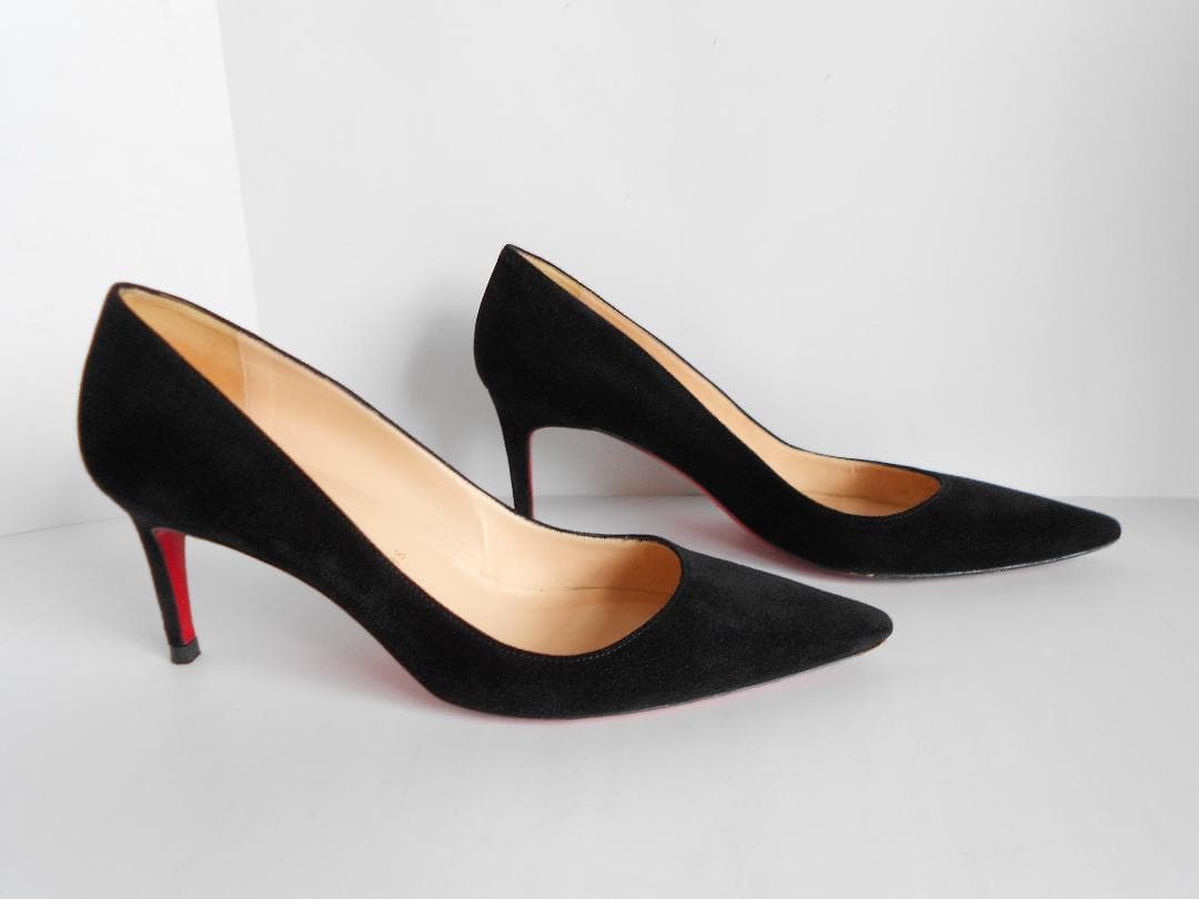 美品　クリスチャンルブタン　39　黒スエード　ミドルヒール