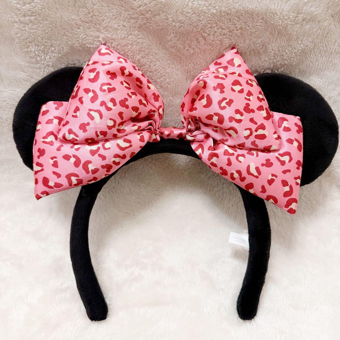 東京ディズニーリゾート ミニーマウス ピンク ヒョウ柄 リボン カチューシャ