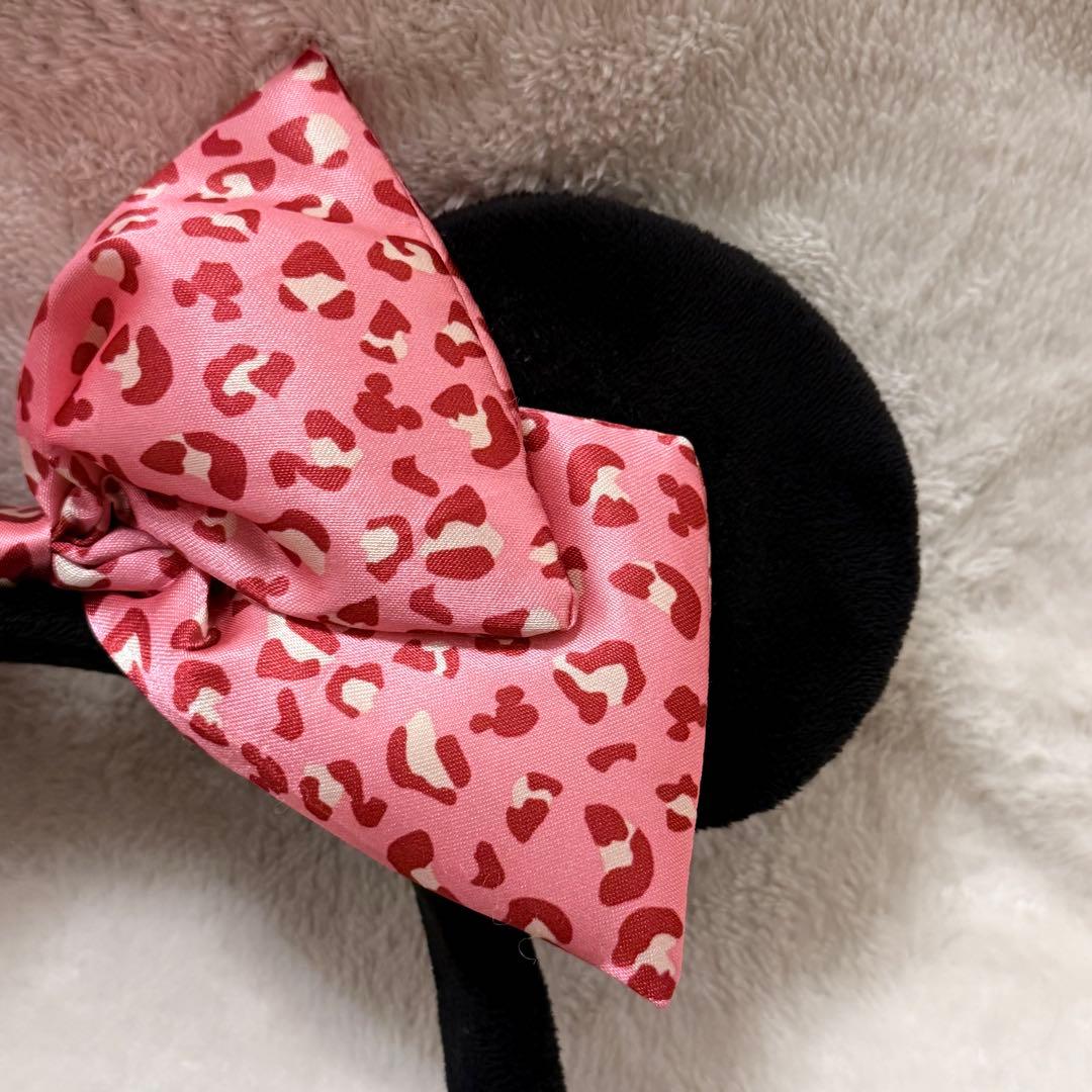 東京ディズニーリゾート ミニーマウス ピンク ヒョウ柄 リボン カチューシャ