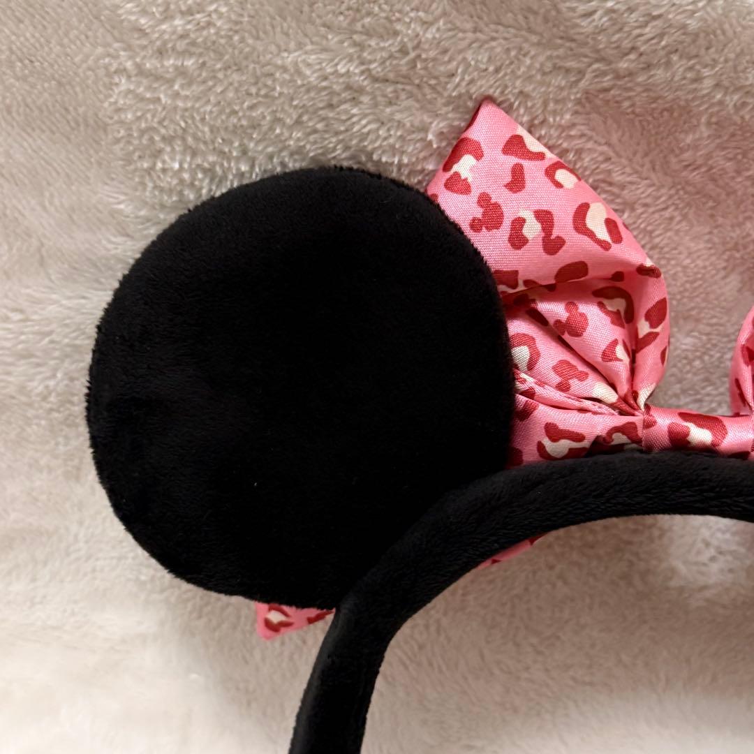 東京ディズニーリゾート ミニーマウス ピンク ヒョウ柄 リボン カチューシャ