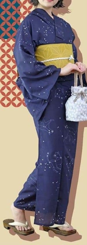 速乾浴衣星座ねこ紺色猫柄洗える着物星柄夏着物水玉模様紺地ネコ柄ネイビー白ドット柄